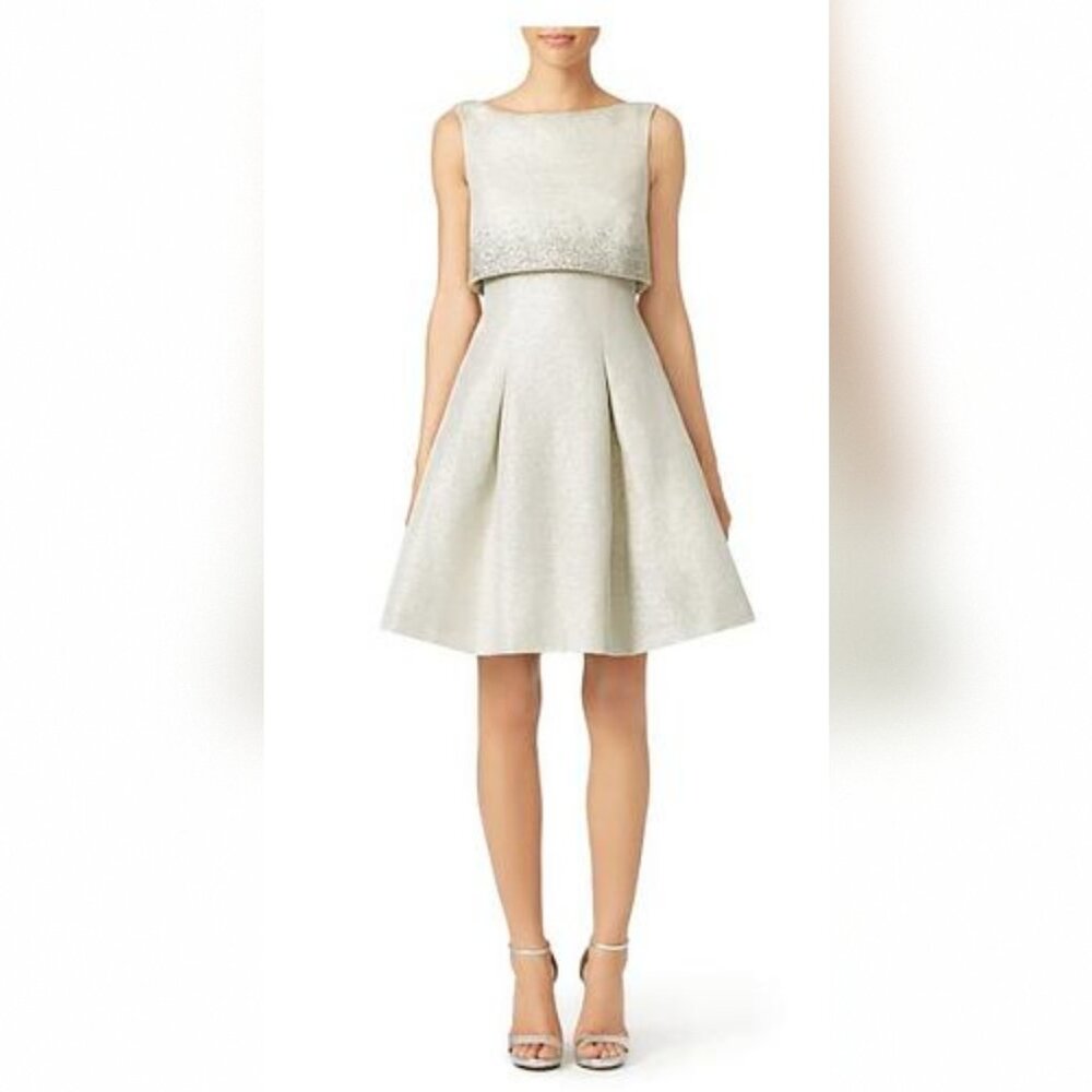 Metallic Gold Beaded Jacquard Party Dress